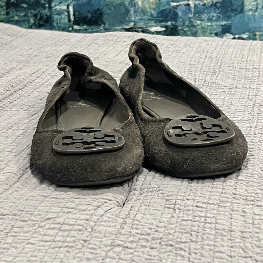 Tory Burch Reva Gray Heron Ballet Flat Suede Sz 8.5 Shoes - Picture 3 of 10
